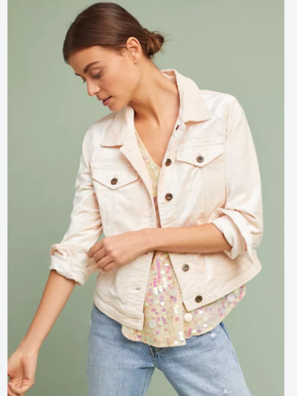 Pilcro and the Letterpress Classic Velvet Jacket in Cream - Size Small - NWOT